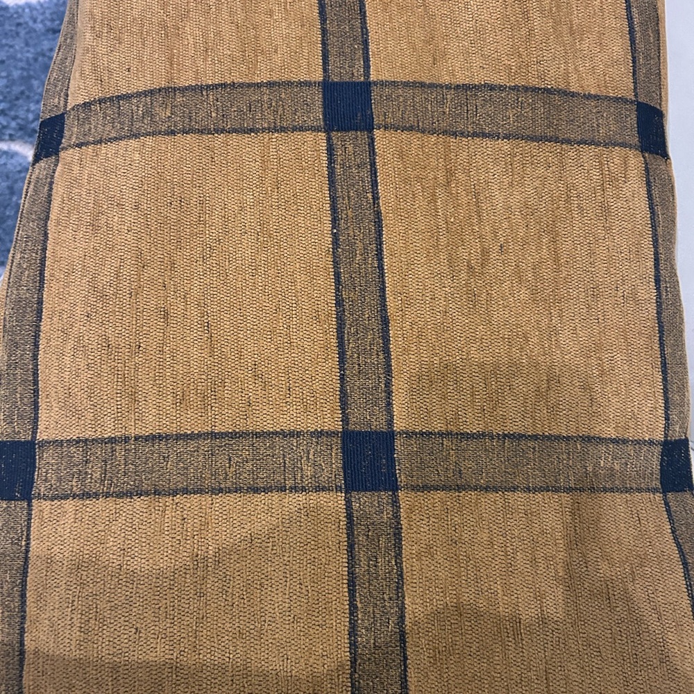 Navy blue/mustard colored chenille beautiful plaid upholstery fabric